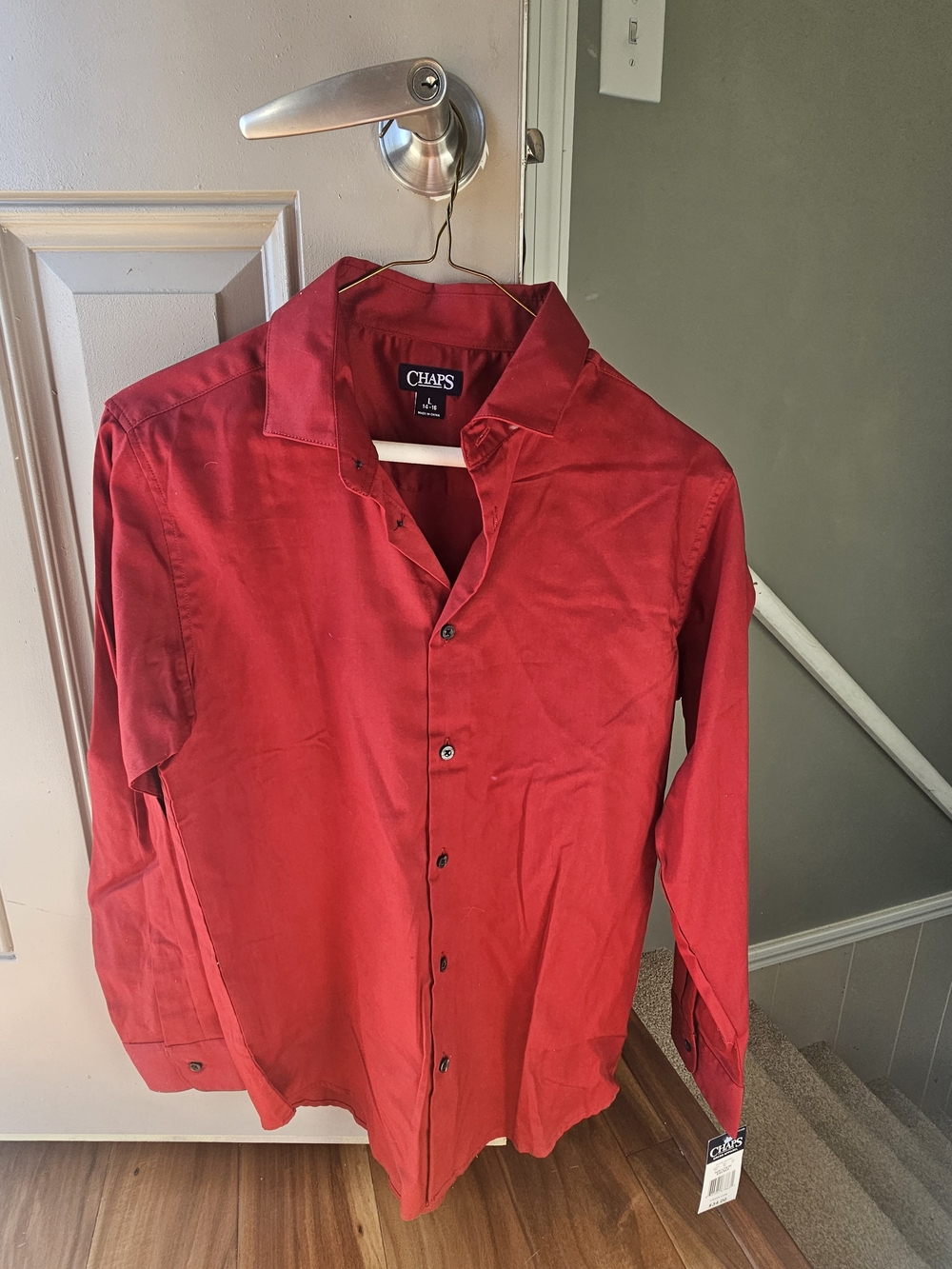 NWT Chaps Boys Red Casual Button-Down Shirt L